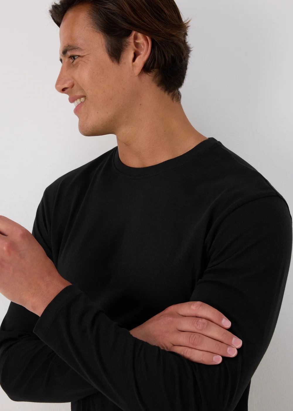 Black Essential Crew Neck Long Sleeve T-Shirt - S Image 3