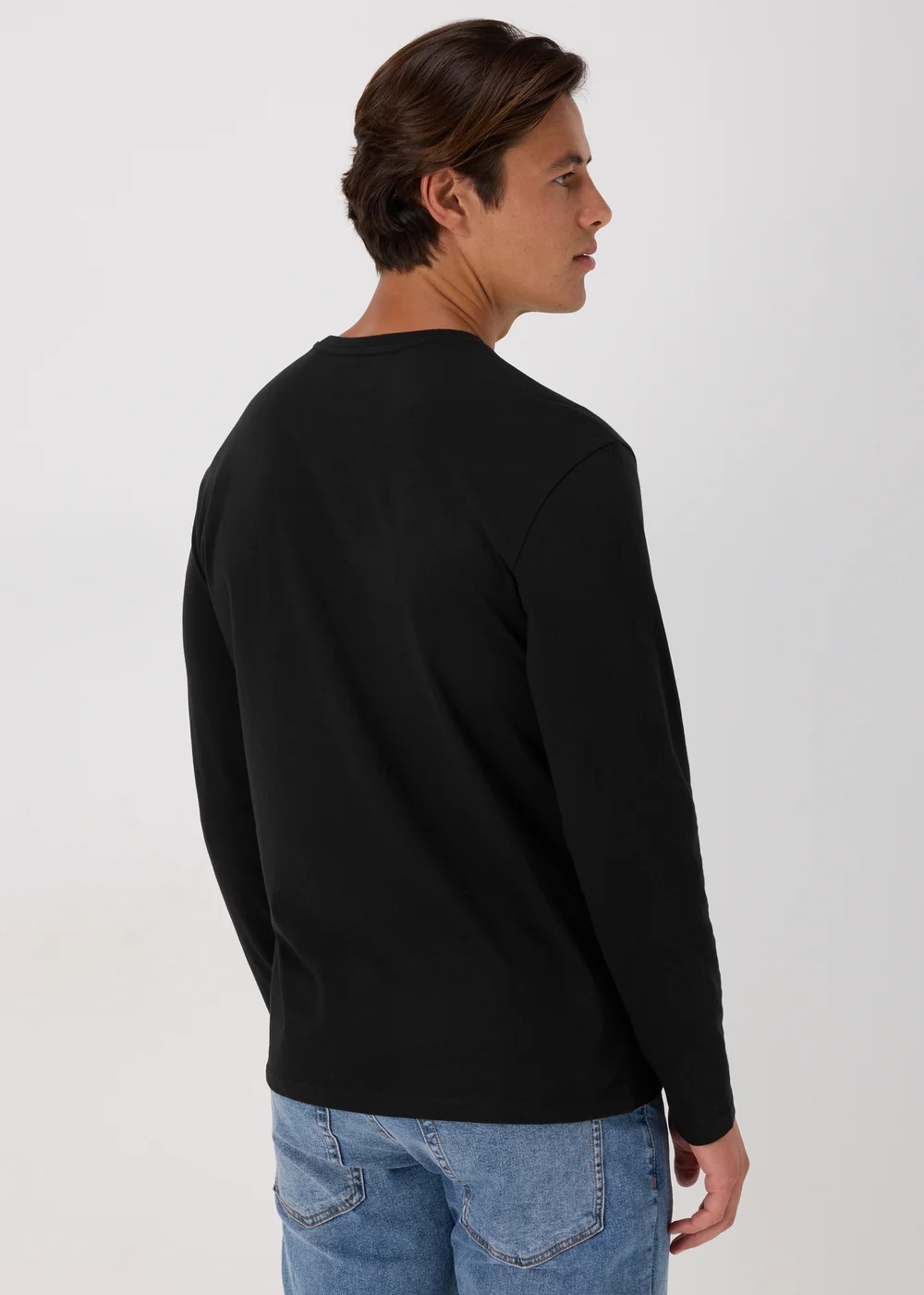 Black Essential Crew Neck Long Sleeve T-Shirt - S Image 2
