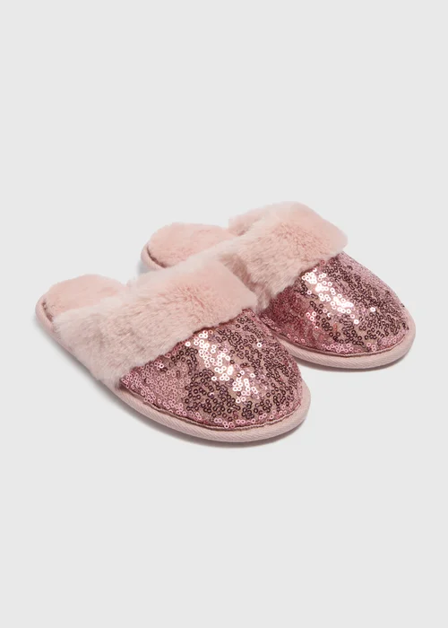 Girls Pink Sequin Slippers (Younger 10-Older 2) - Size 10 Infants Image 1