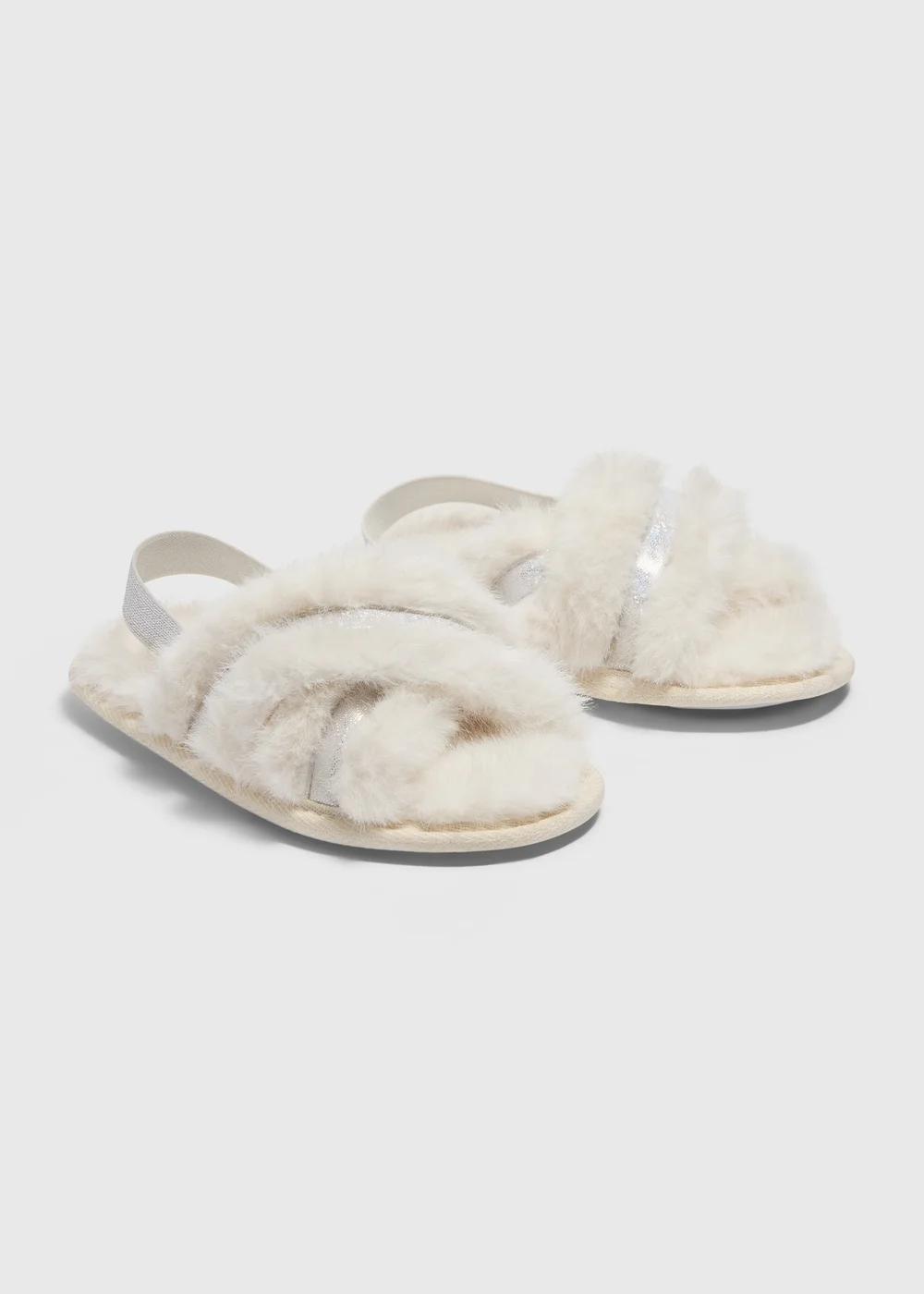 Girls Cream Cross Strap Slippers (Younger 10-Older 5) - Size 10 Infants Image 1