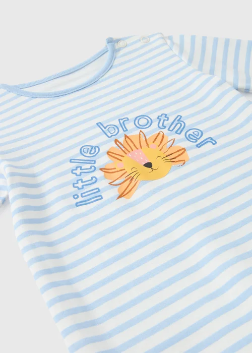 Baby Blue Little Brother Stripe Sleepsuit (Newborn-18mths) - Age 0 - 3 Months Image 2