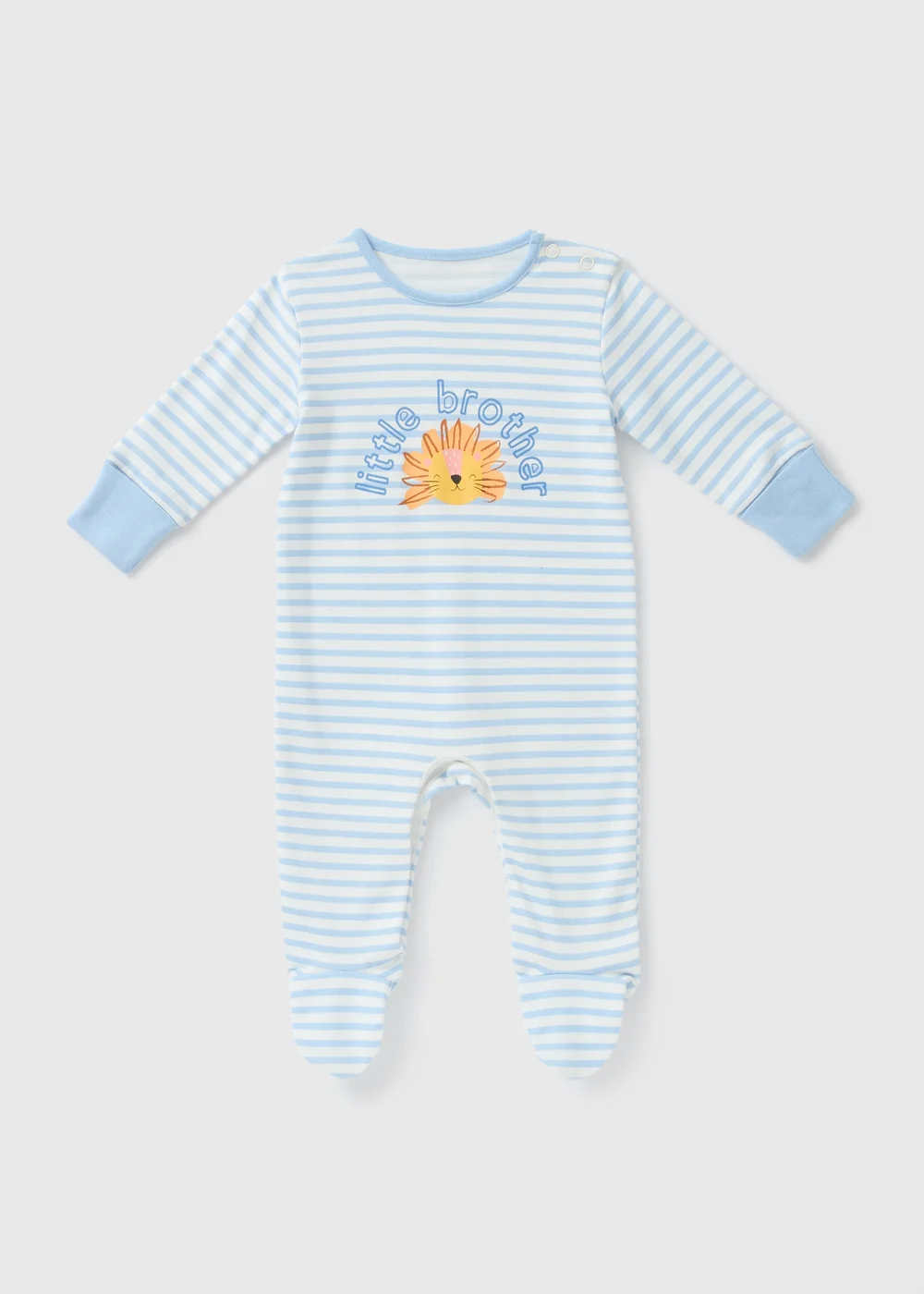 Baby Blue Little Brother Stripe Sleepsuit (Newborn-18mths) - Age 0 - 3 Months Image 1
