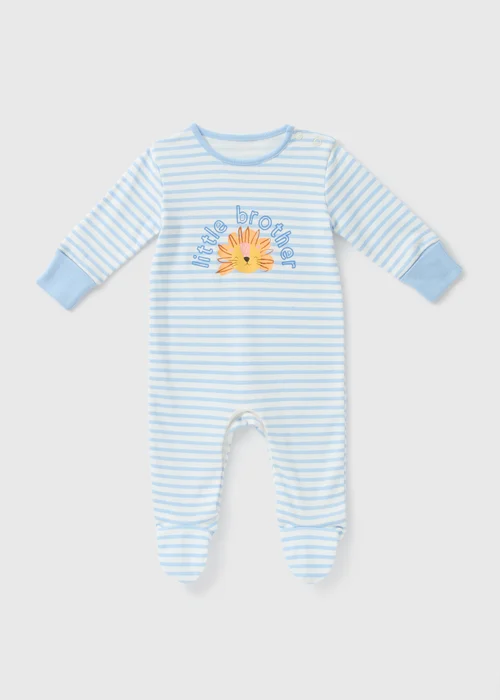 Baby Blue Little Brother Stripe Sleepsuit (Newborn-18mths) - Age 0 - 3 Months Image 1
