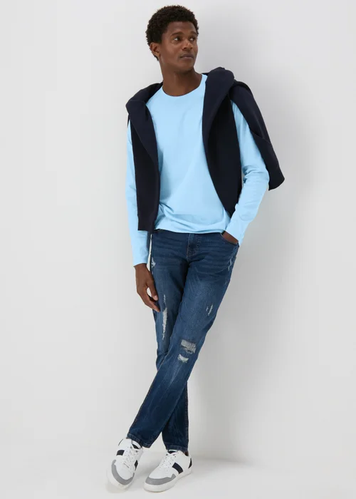 Blue Essential Crew Neck Long Sleeve T-Shirt - S Image 4