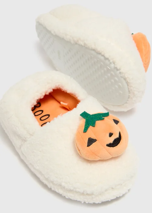 Kids Cream Halloween Pumpkin Slippers (Younger 4-Older 5) - Size 1 Image 2