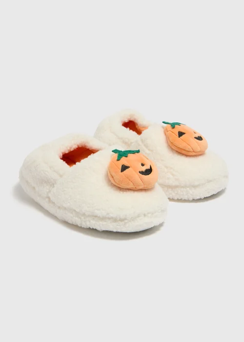 Kids Cream Halloween Pumpkin Slippers (Younger 4-Older 5) - Size 1 Image 1