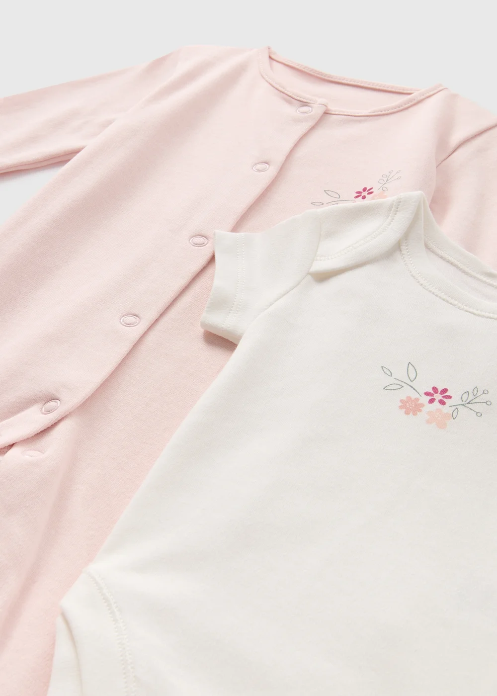 5 Pack Baby Pink Flower Sleepsuit Set (Newborn-6mths) - First Size Image 2