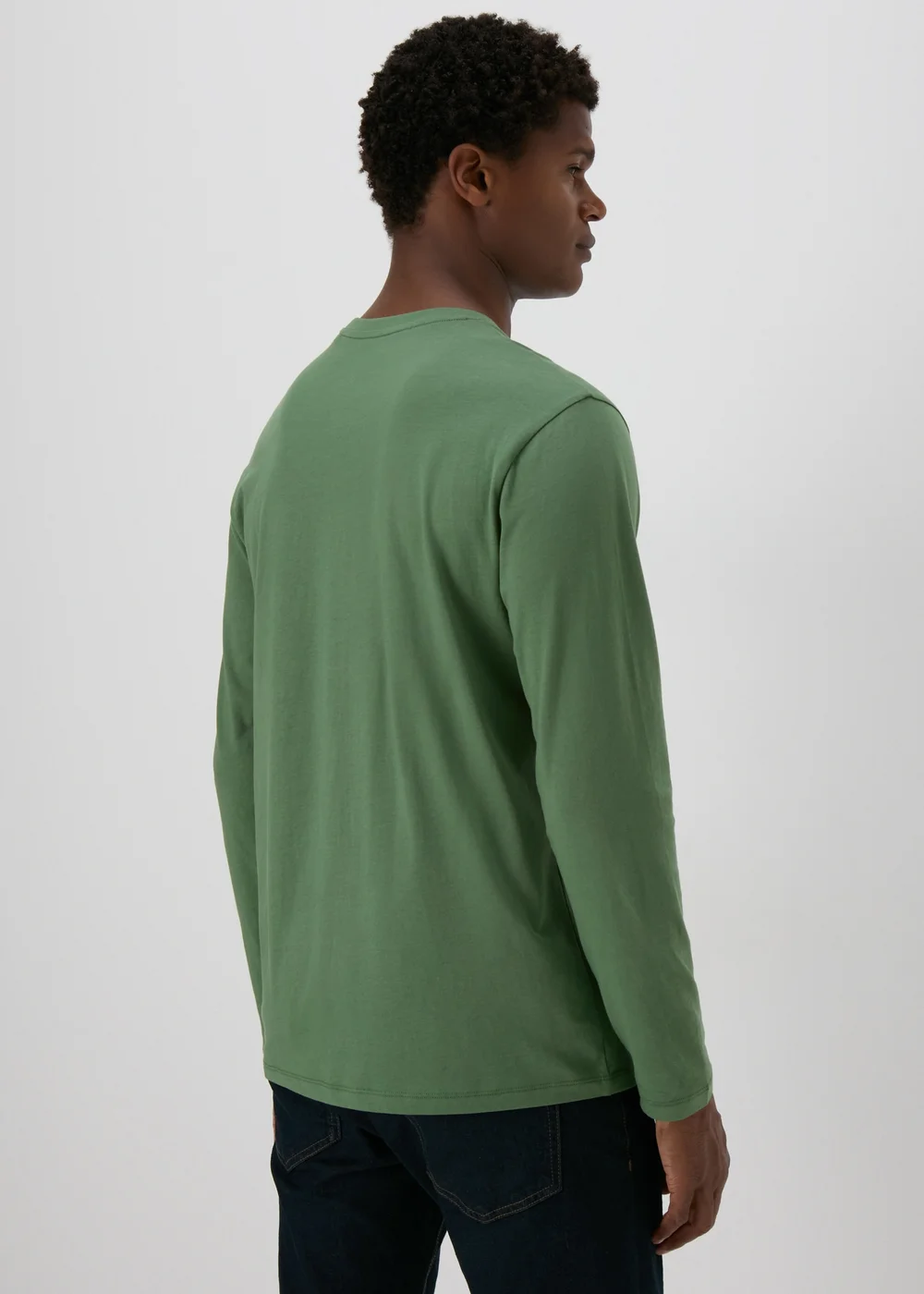 Green Essential Crew Neck Long Sleeve T-Shirt - S Image 2