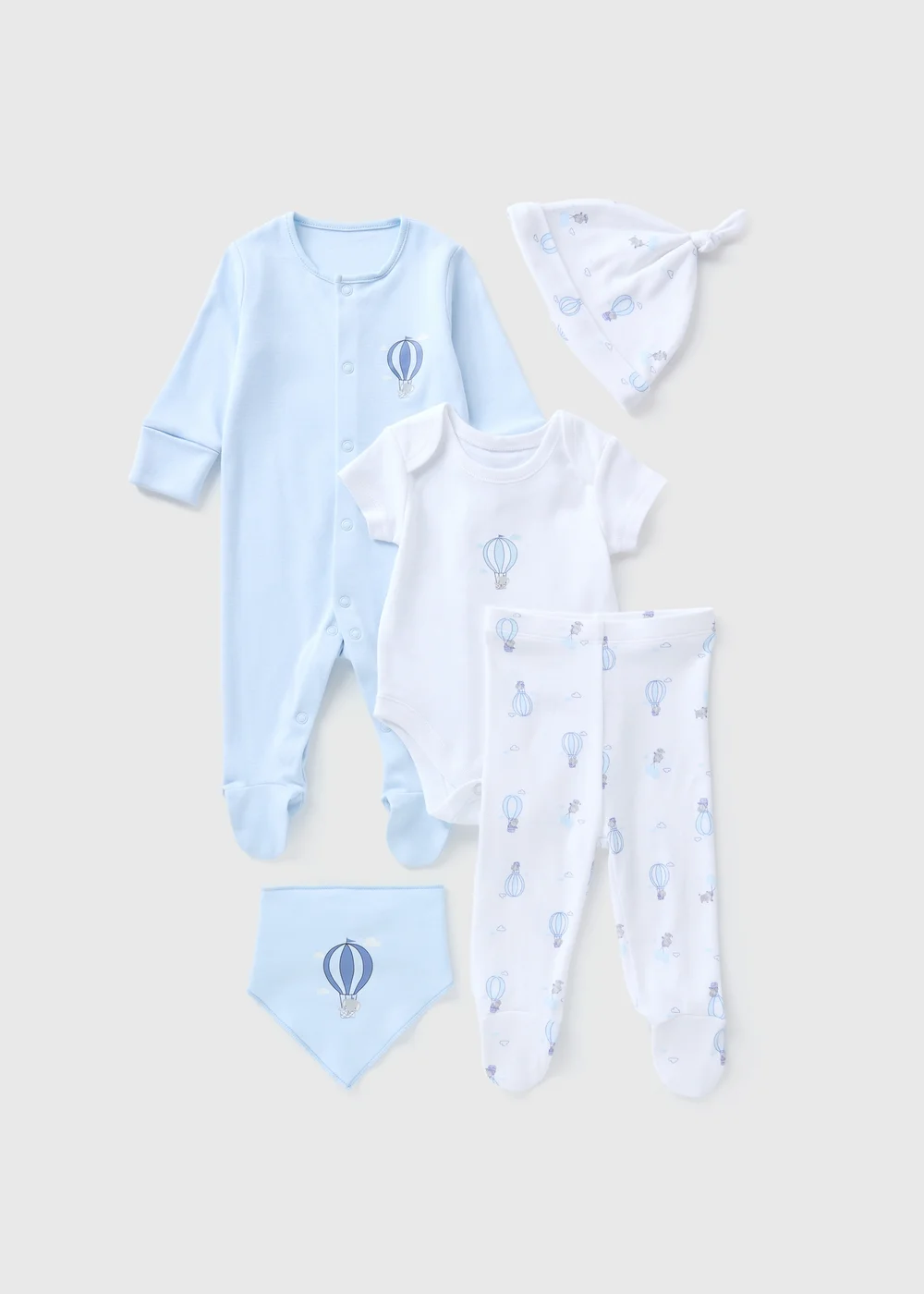 5 Pack Baby Blue Layette Sleepsuit Set (Newborn-9mths) - Age 0 - 3 Months Image 1