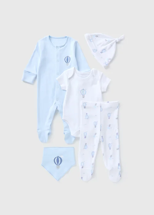 5 Pack Baby Blue Layette Sleepsuit Set (Newborn-9mths) - Age 0 - 3 Months Image 1
