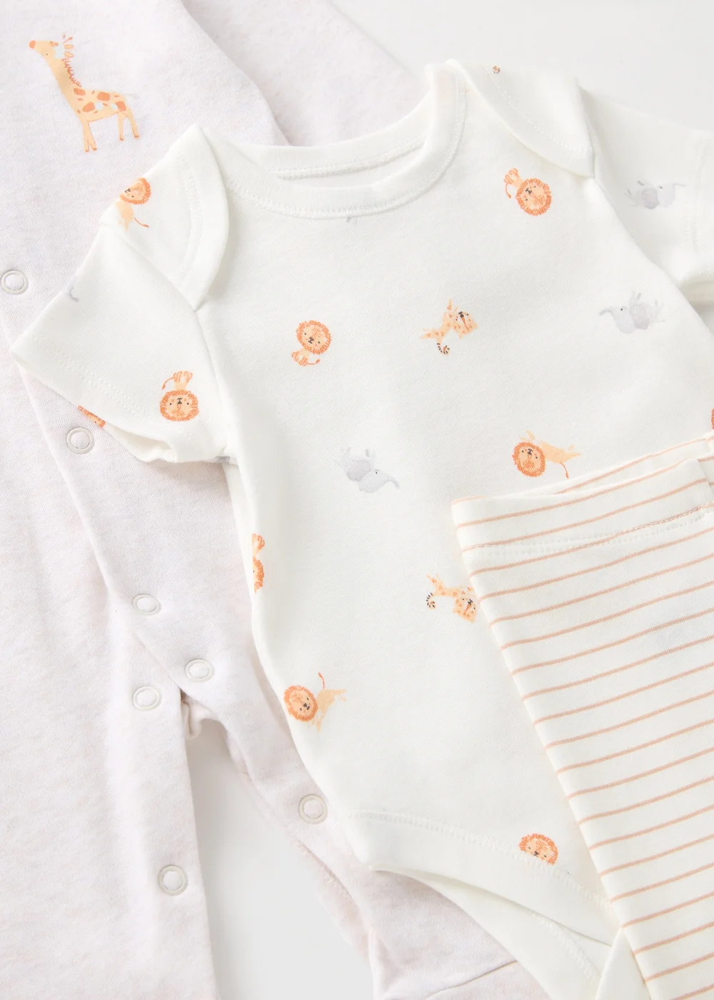 5 Pack Baby Cream Safari Sleepsuits (Newborn-6mths) - Age 0 - 3 Months Image 2