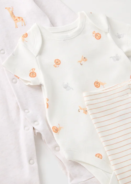 5 Pack Baby Cream Safari Sleepsuits (Newborn-6mths) - Age 0 - 3 Months Image 2