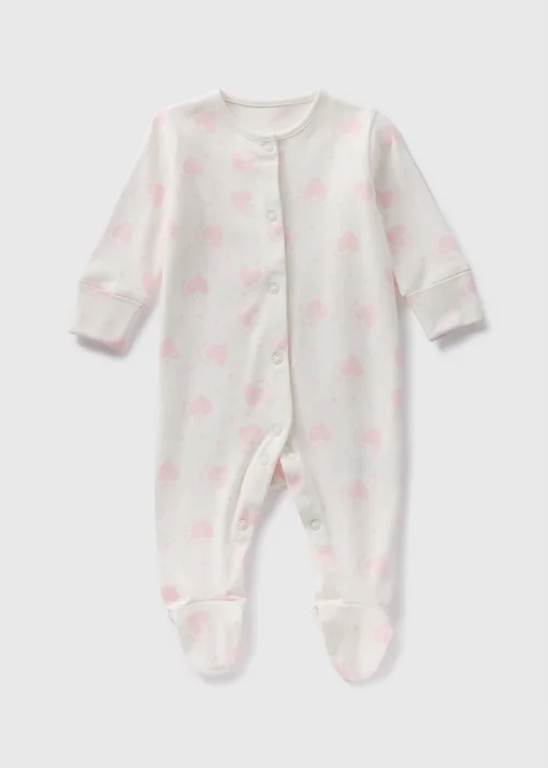 Girls Cream Heart Sleepsuit (Newborn-18mths) - Age 0 - 3 Months Image 1