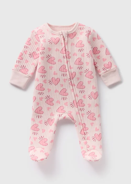 Baby Pink Heart Sleepsuit (Newborn-18mths) - Age 0 - 3 Months Image 1