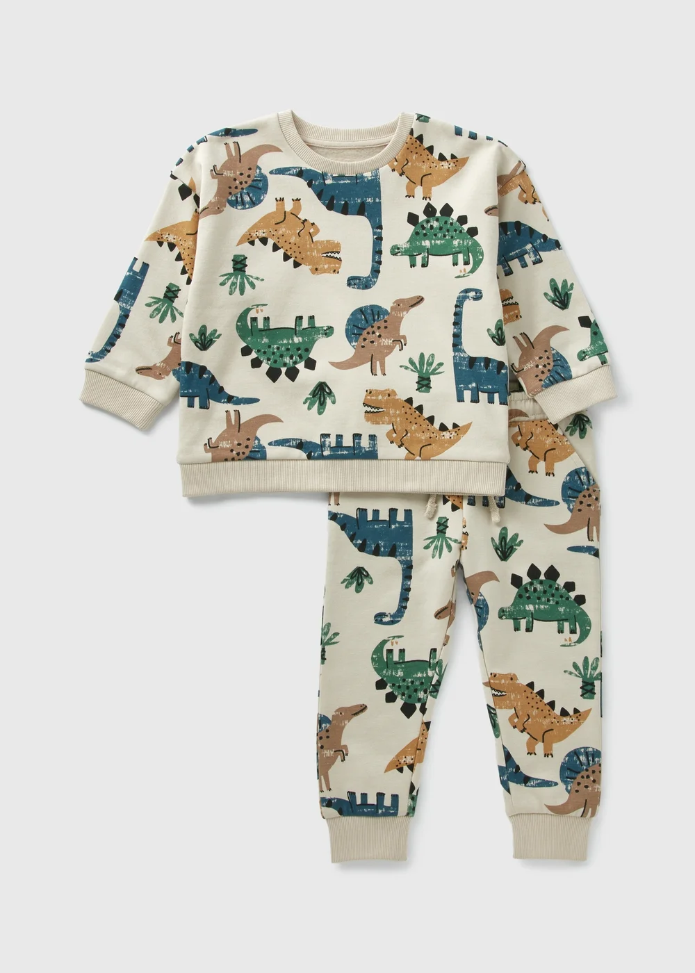Boys Cream Dinosaur Sweatshirt & Jogging Bottoms Set (1-7yrs) - 1 half year to 2 Image 1
