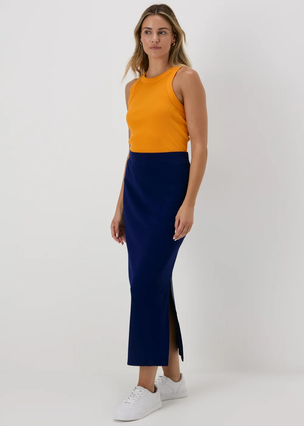 Navy Ribbed Midi Skirt - Size 8 Image 1