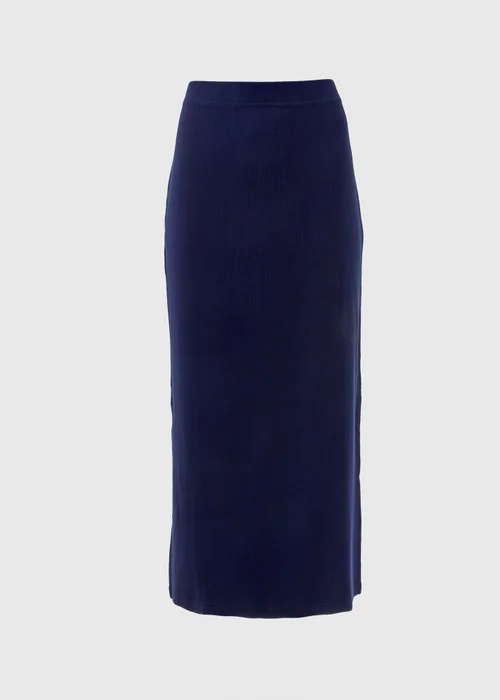 Navy Ribbed Midi Skirt - Size 8 Image 5