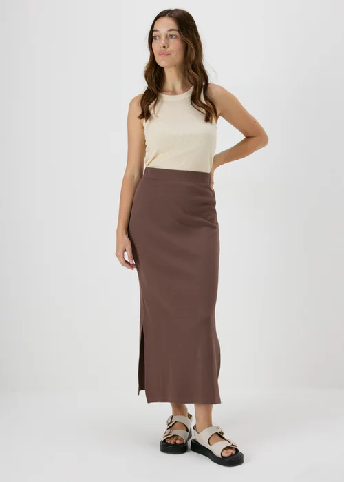 Brown Ribbed Midi Skirt - Size 8 Image 1