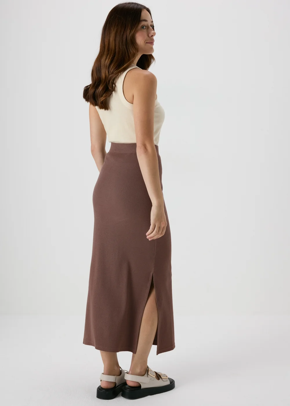 Brown Ribbed Midi Skirt - Size 8 Image 2