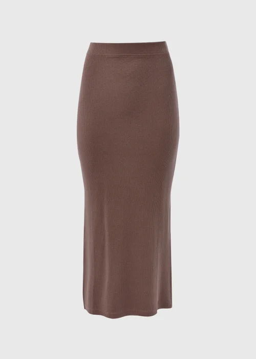 Brown Ribbed Midi Skirt - Size 8 Image 5
