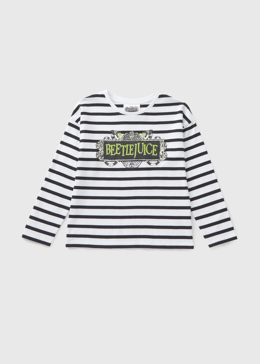 Beetlejuice Girls White Stripe Long Sleeve Top (7-13yrs) - 7 Yrs Image 1