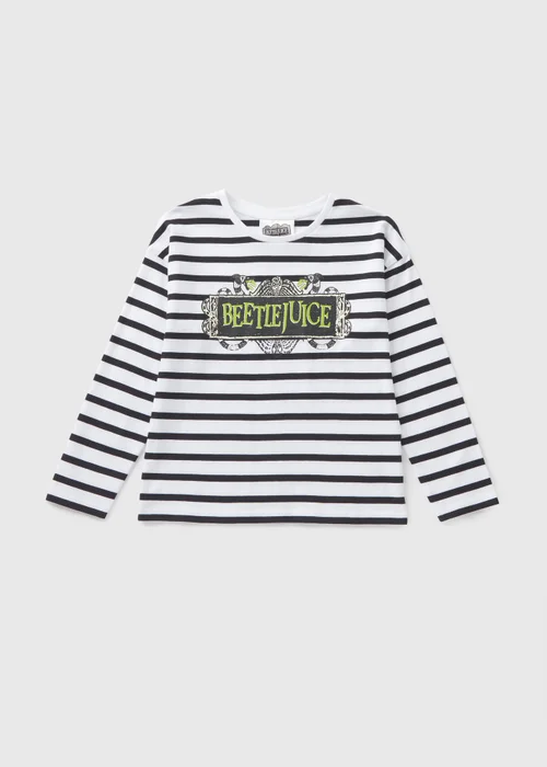 Beetlejuice Girls White Stripe Long Sleeve Top (7-13yrs) - 7 Yrs Image 1