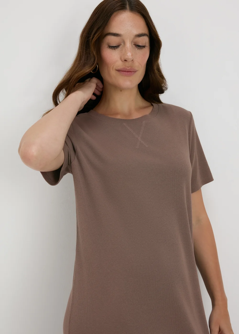 Brown Ribbed T-Shirt Dress - 8 Image 3