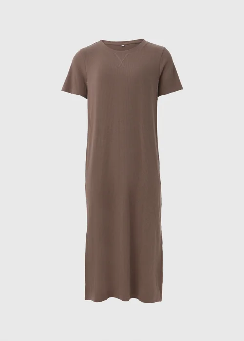 Brown Ribbed T-Shirt Dress - 8 Image 5