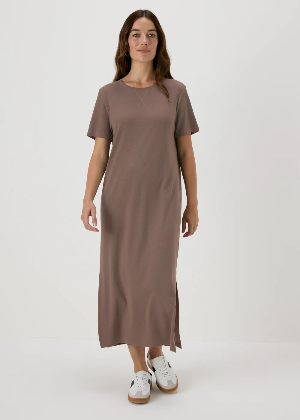 Brown Ribbed T-Shirt Dress - 8 Image 1