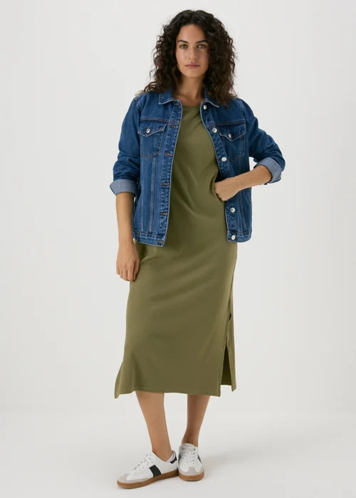 Khaki Ribbed T-Shirt Dress - 8 Image 4