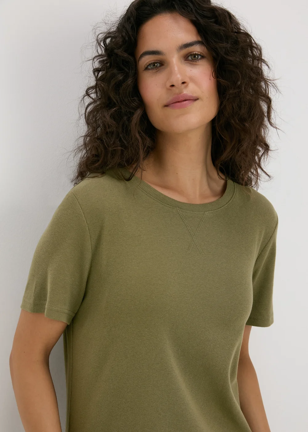 Khaki Ribbed T-Shirt Dress - 8 Image 3