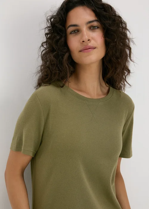 Khaki Ribbed T-Shirt Dress - 8 Image 3
