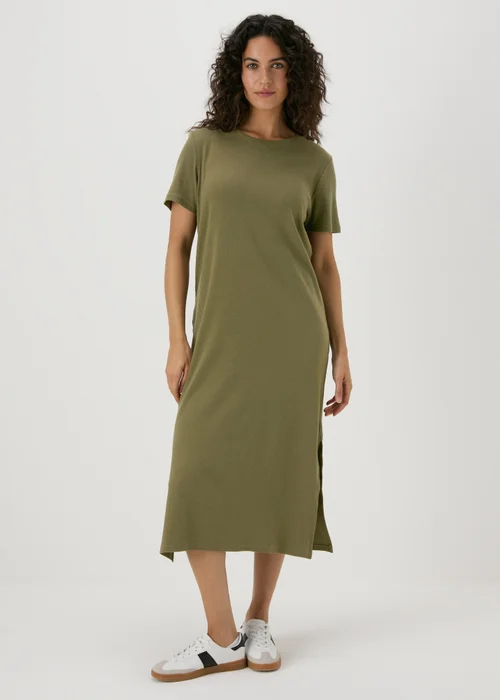Khaki Ribbed T-Shirt Dress - 8 Image 1