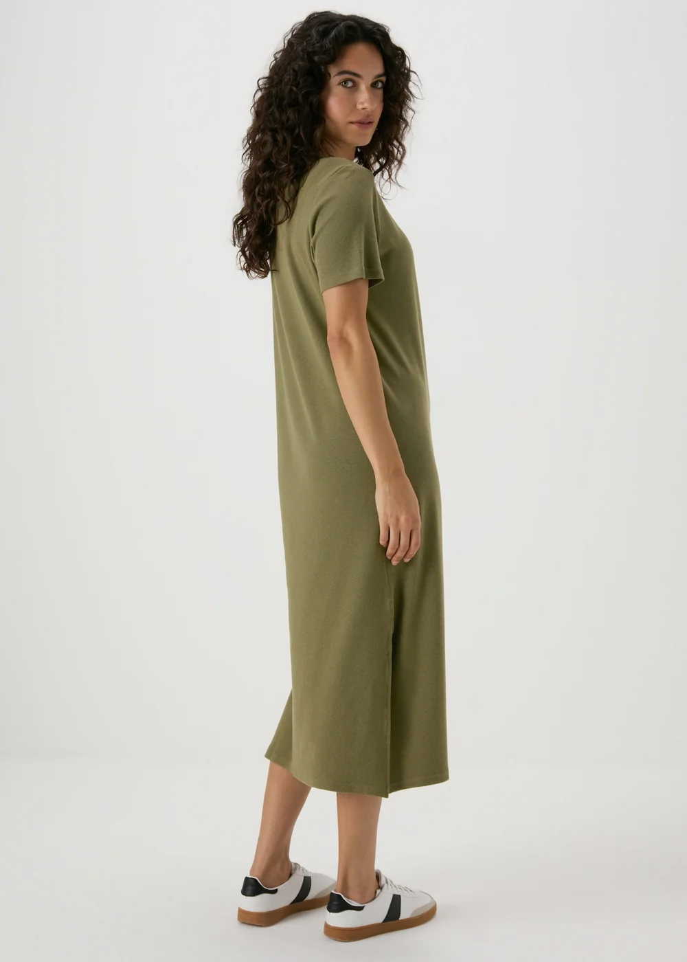 Khaki Ribbed T-Shirt Dress - 8 Image 2