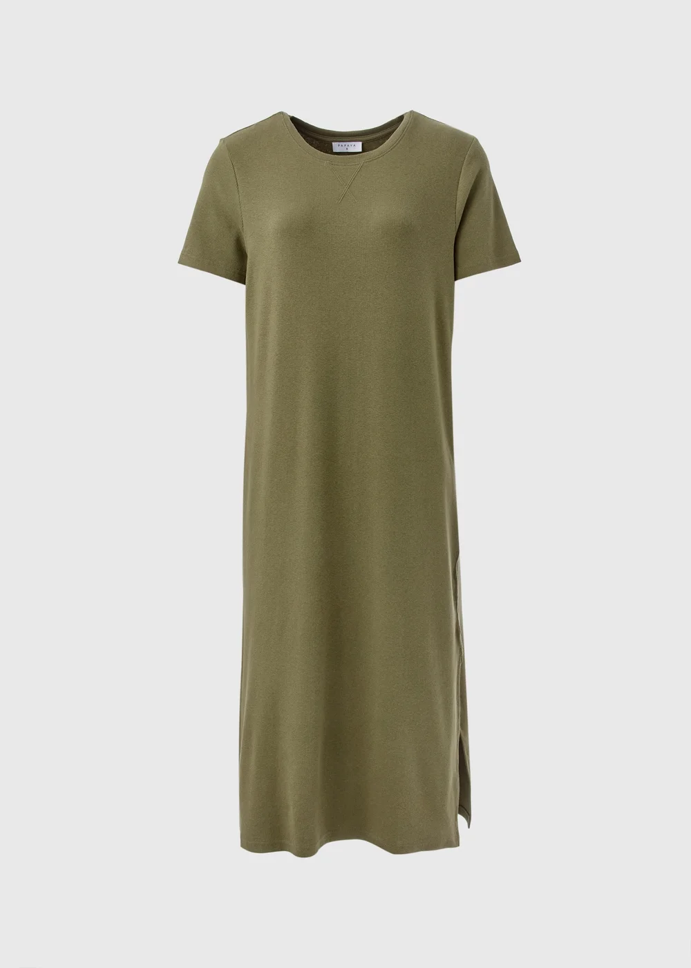 Khaki Ribbed T-Shirt Dress - 8 Image 5