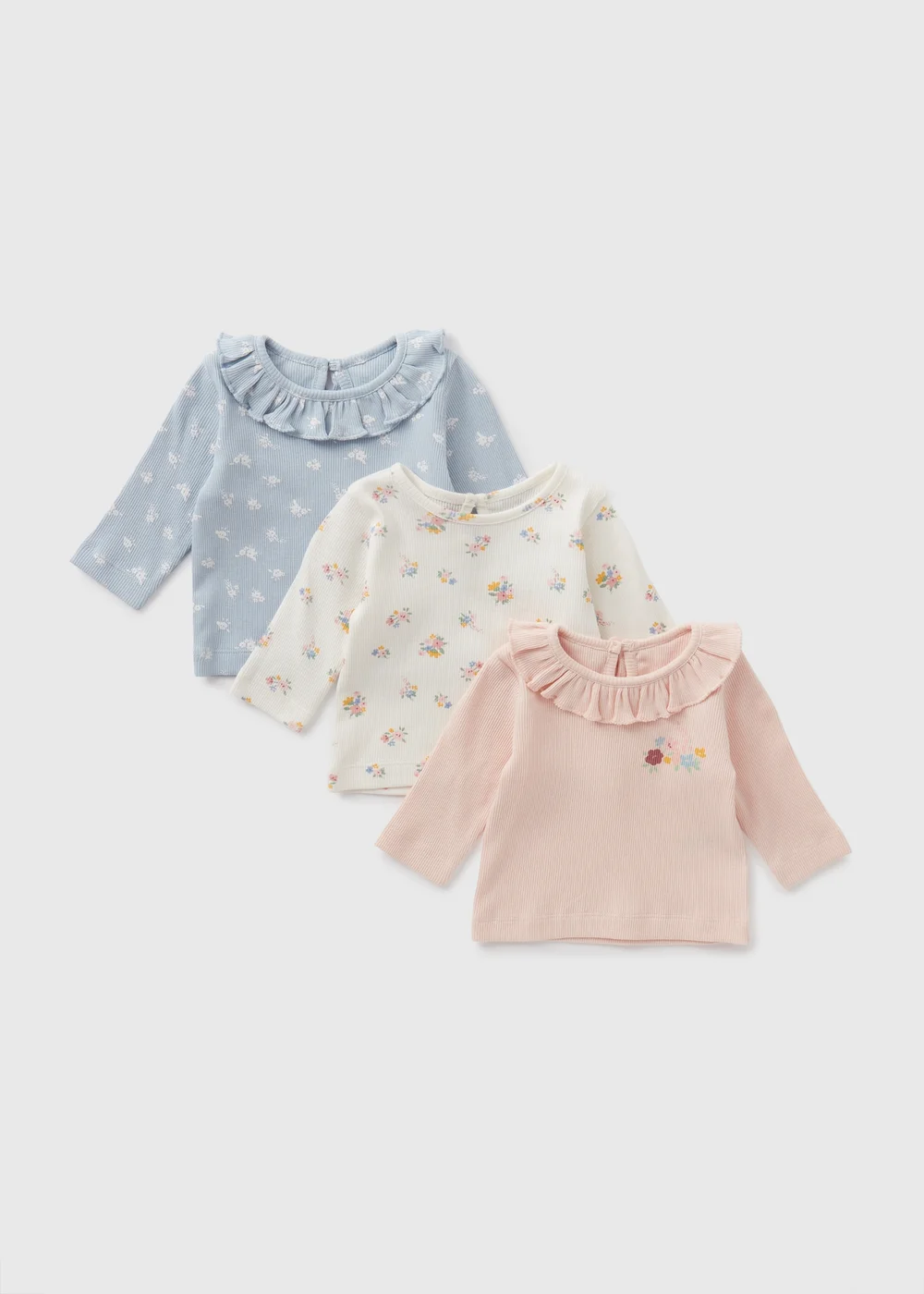 3 Pack Baby Pink Floral Tops (Newborn-23mths) - 0-3 months Image 1