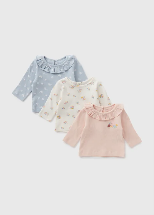 3 Pack Baby Pink Floral Tops (Newborn-23mths) - 0-3 months Image 1