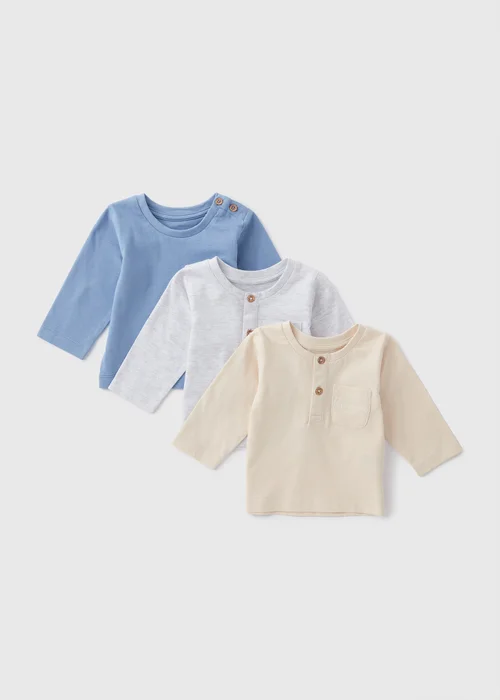 3 Pack Baby Stone Henley Collar T-Shirt (Newborn-23mths) - 0-3 months Image 1