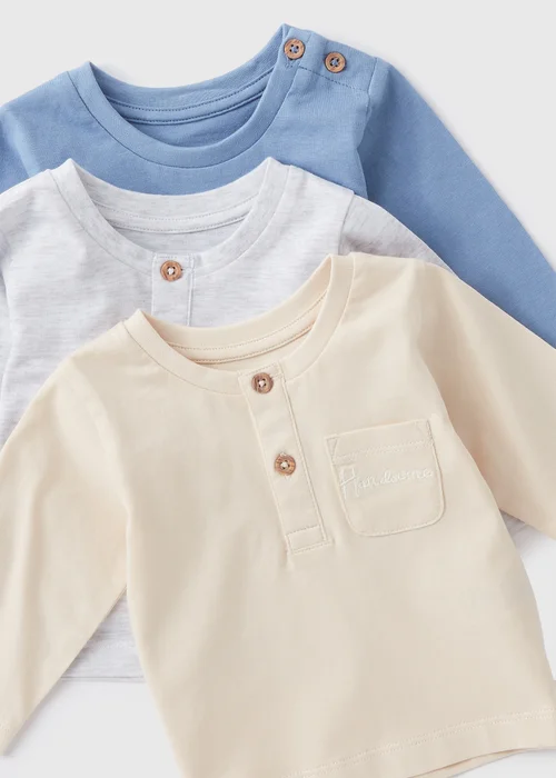 3 Pack Baby Stone Henley Collar T-Shirt (Newborn-23mths) - 0-3 months Image 2