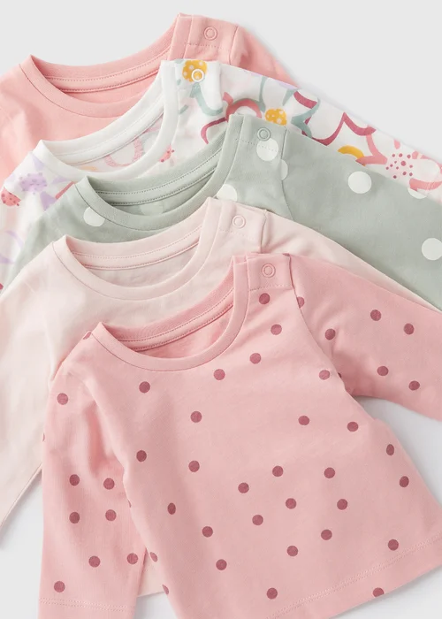 5 Pack Baby Polka Dot Floral T-Shirts (Newborn-23mths) - 0-3 months Image 2
