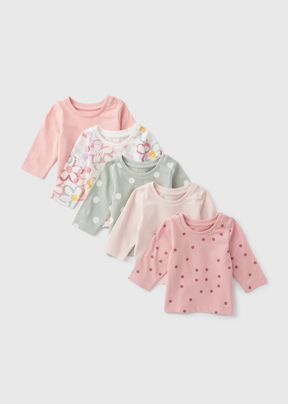 5 Pack Baby Polka Dot Floral T-Shirts (Newborn-23mths) - 0-3 months Image 1