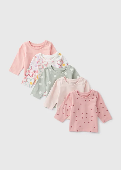 5 Pack Baby Polka Dot Floral T-Shirts (Newborn-23mths) - 0-3 months Image 1