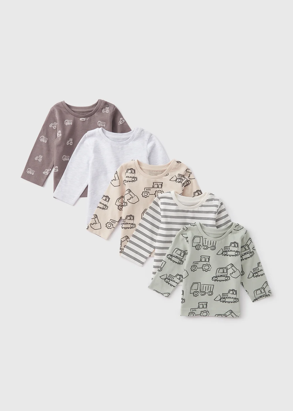 5 Pack Baby Grey Digger T-Shirts (Newborn-23mths) - 0-3 months Image 1