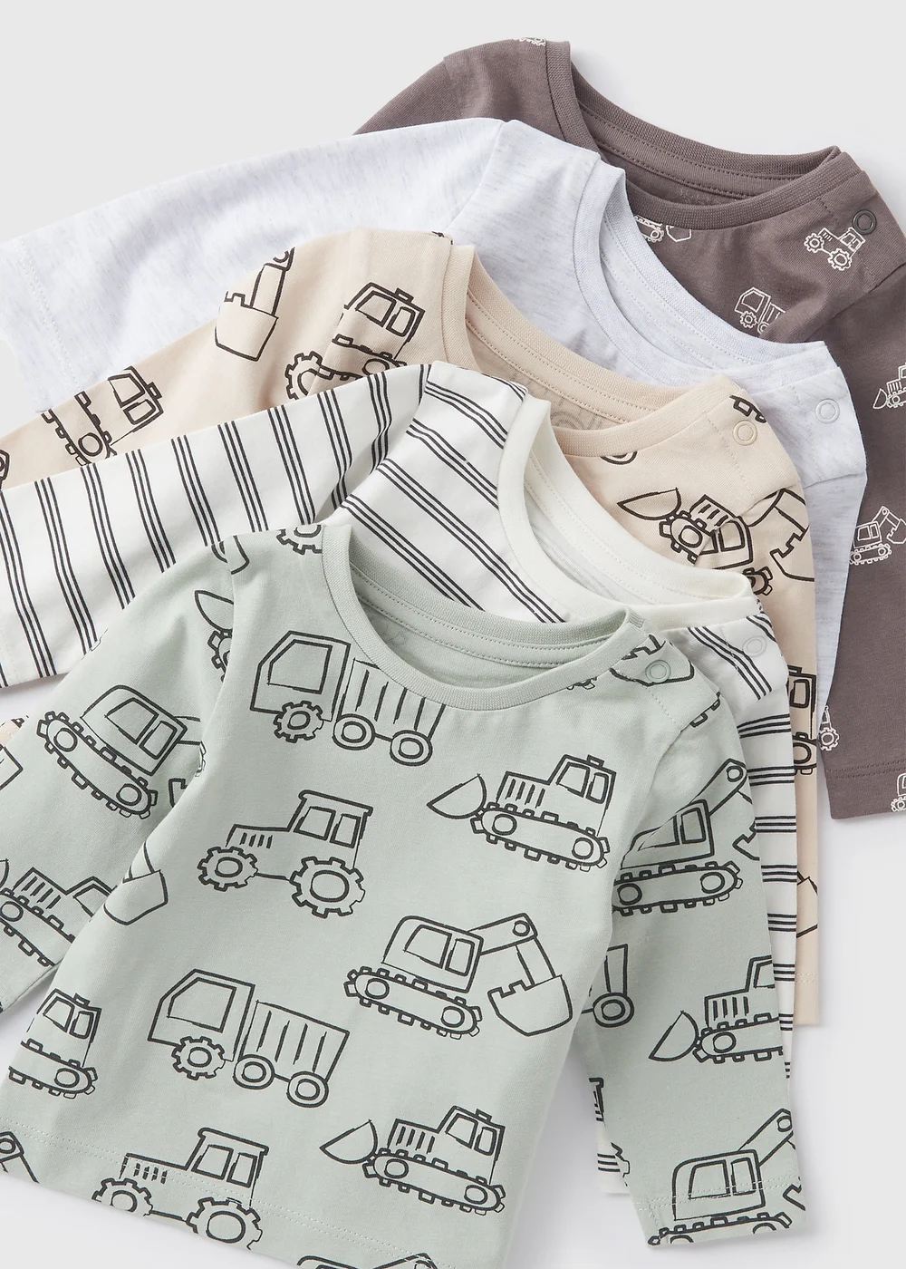 5 Pack Baby Grey Digger T-Shirts (Newborn-23mths) - 0-3 months Image 2