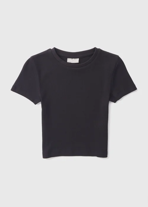 Girls Black Plain Ribbed Top (7-15yrs) - Age 7 Years Image 1