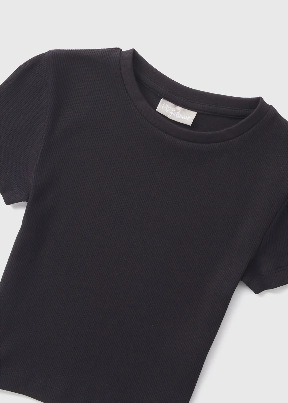 Girls Black Plain Ribbed Top (7-15yrs) - Age 7 Years Image 2