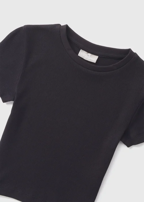 Girls Black Plain Ribbed Top (7-15yrs) - Age 7 Years Image 2
