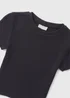 Girls Black Plain Ribbed Top (7-15yrs) - Age 7 Years Image 2