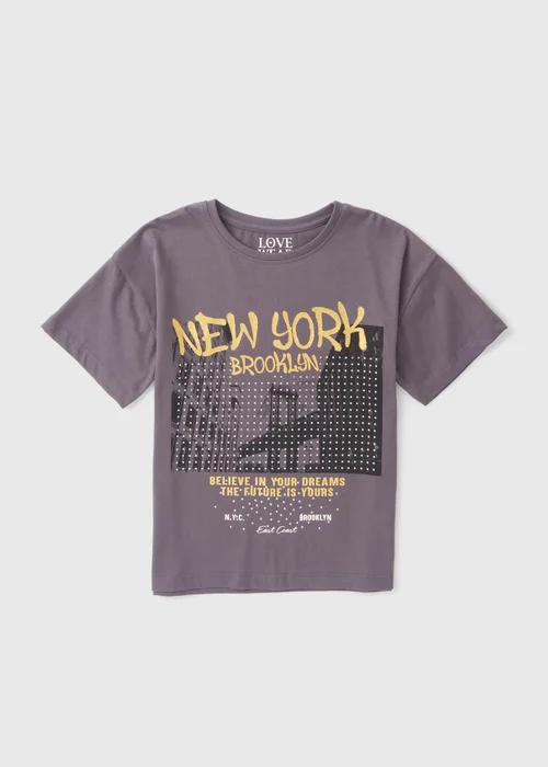 Girls Acid Wash New York Foil T-Shirt (7-15yrs) - Age 7 Years Image 1