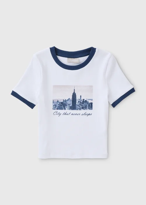 Girls White New York Ringer T-Shirt (7-15yrs) - 7 Yrs Image 1